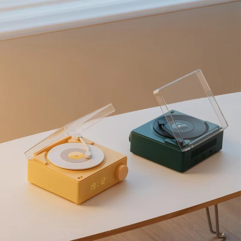 New Retro Vinyl Alarm Clock Mini Recorder Portable High Quality Audio Home Smart Stereo Wireless Bluetooth Speaker