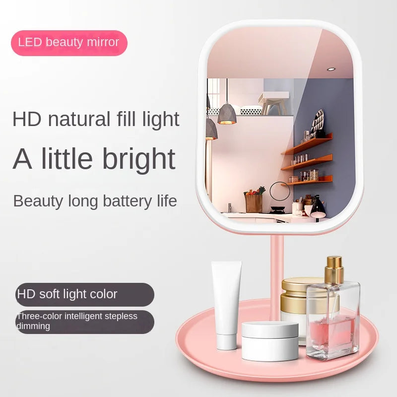 Led Vanity Smart Mirror  Adjustable Monochrom/3Color Light Vanity Mirror Desktop Fill Light Mirror One Touch Charging Model