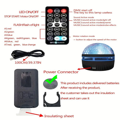 1Pc Starry Projector Light with 7 Color Patterns & Remote Control, Polar Projector Night Light for Bedroom Atmosphere