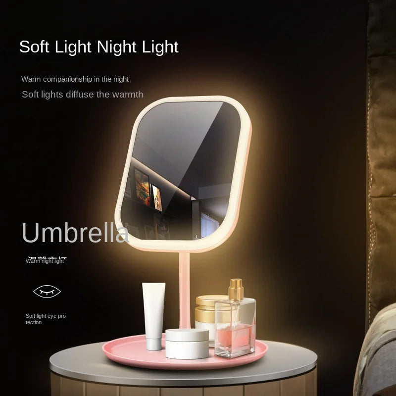 Led Vanity Smart Mirror  Adjustable Monochrom/3Color Light Vanity Mirror Desktop Fill Light Mirror One Touch Charging Model